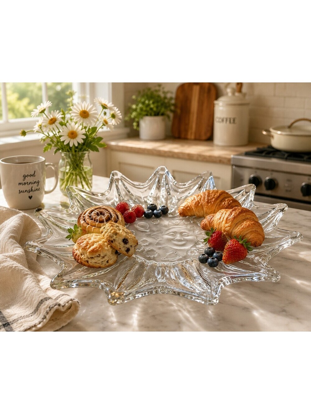 Studio Nova Mikasa Celestial Frosted Sun Clear Glass Serving Platter 13"